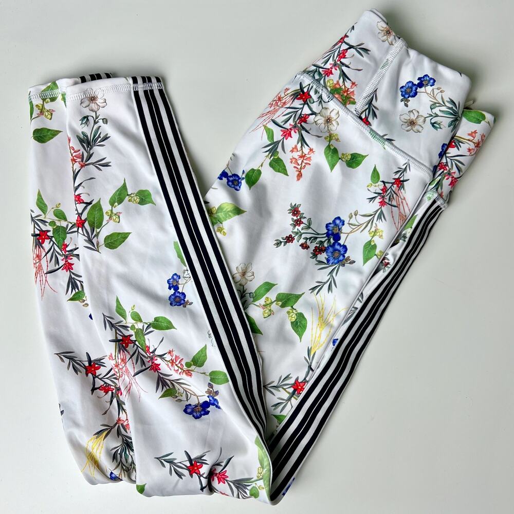 Athleta Size XS Contender Blossom 7/8 Tight Leggings White Floral Side Stripe
